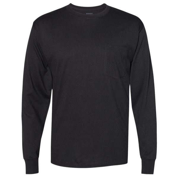 Hanes Unisex Workwear Long Sleeve Pocket T-Shirt, Black, Front view