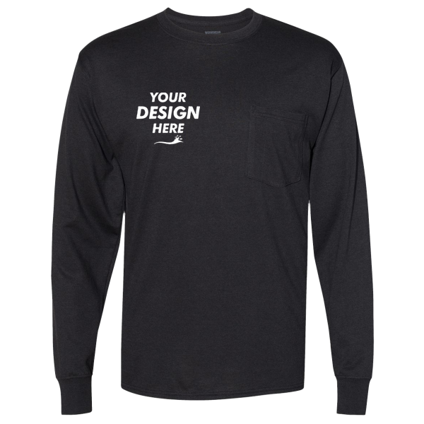 Hanes Unisex Workwear Long Sleeve Pocket T-Shirt, Black, Front view, Mockup