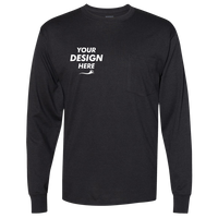Hanes Unisex Workwear Long Sleeve Pocket T-Shirt, Black, Front view, Mockup