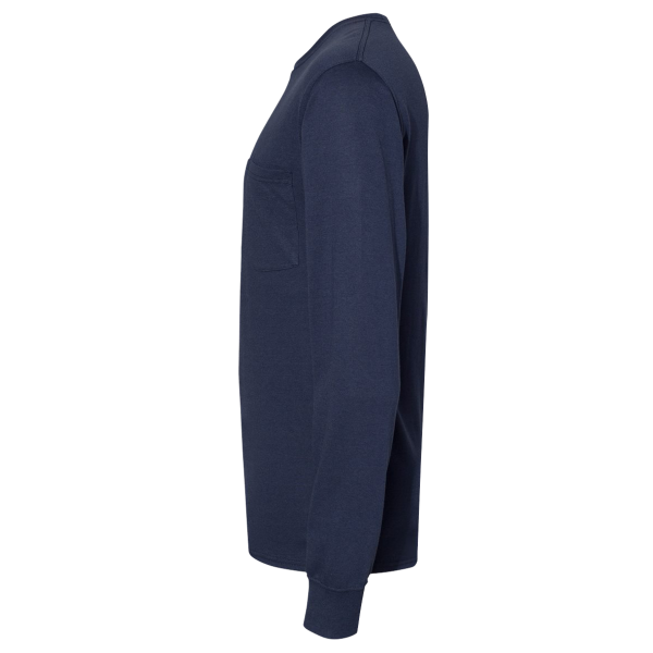 Hanes Unisex Workwear Long Sleeve Pocket T-Shirt, Navy, Left Sleeve view