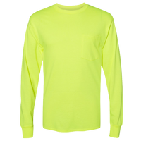 Hanes Unisex Workwear Long Sleeve Pocket T-Shirt, Safety Green, Front view