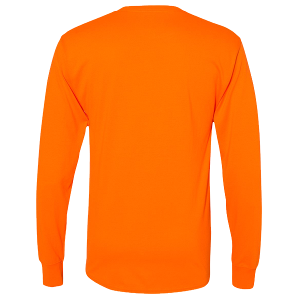 Hanes Unisex Workwear Long Sleeve Pocket T-Shirt, Safety Orange, Back view