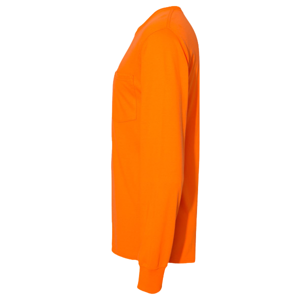 Hanes Unisex Workwear Long Sleeve Pocket T-Shirt, Safety Orange, Left Sleeve view