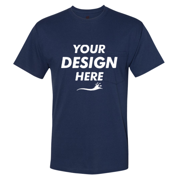 Hanes Unisex Workwear Pocket T-Shirt, Navy, Front view, Mockup