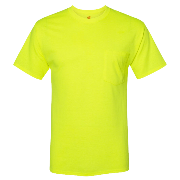 Hanes Unisex Workwear Pocket T-Shirt, Safety Green, Front view