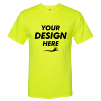 Hanes Unisex Workwear Pocket T-Shirt, Safety Green, Front view, Mockup