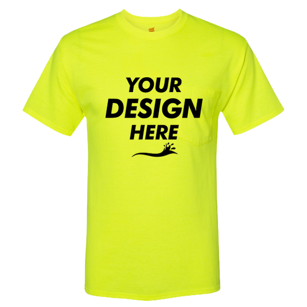 Hanes Unisex Workwear Pocket T-Shirt, Safety Green, Front view, Mockup