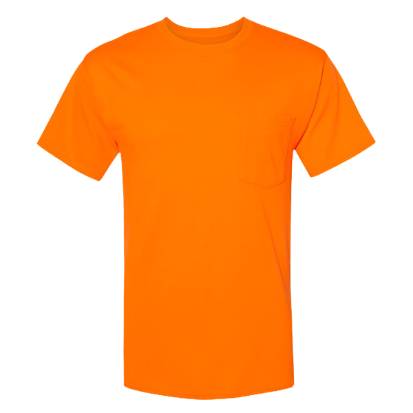 Hanes Unisex Workwear Pocket T-Shirt, Safety Orange, Front view