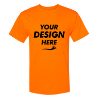 Hanes Unisex Workwear Pocket T-Shirt, Safety Orange, Front view, Mockup