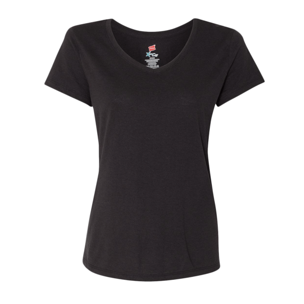 Hanes Women's Perfect-T Triblend V-Neck T-Shirt, Black Triblend, Front view