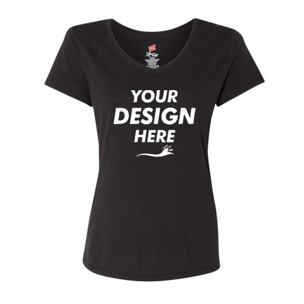 Hanes Women's Perfect-T Triblend V-Neck T-Shirt, Black Triblend, Front view, Mockup