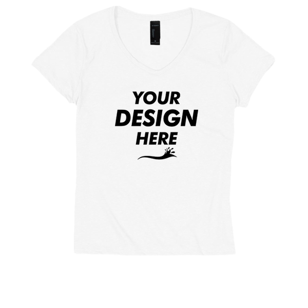 Hanes Women's Perfect-T Triblend V-Neck T-Shirt, Eco White, Front view, Mockup