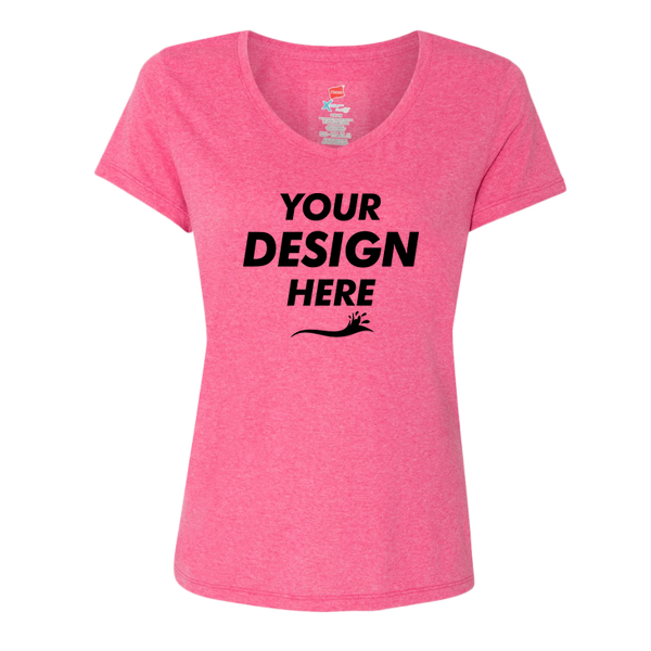 Hanes Women's Perfect-T Triblend V-Neck T-Shirt, Jazzberry Pink Triblend, Front view, Mockup