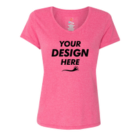 Hanes Women's Perfect-T Triblend V-Neck T-Shirt, Jazzberry Pink Triblend, Front view, Mockup