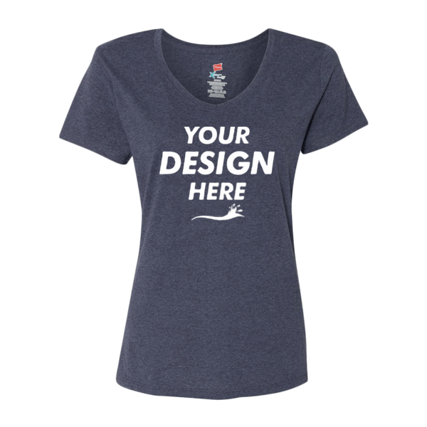 Hanes Women's Perfect-T Triblend V-Neck T-Shirt, Navy Triblend, Front view, Mockup