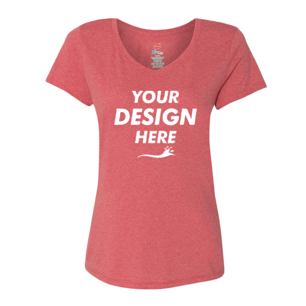 Hanes Women's Perfect-T Triblend V-Neck T-Shirt, Red Triblend, Front view, Mockup