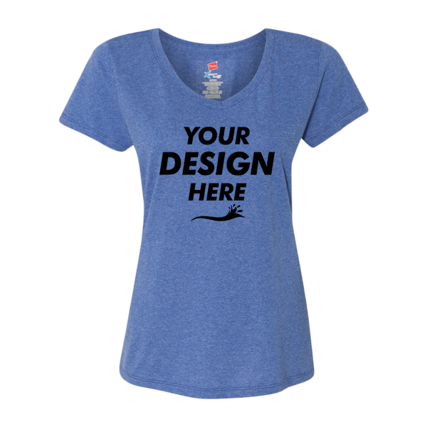 Hanes Women's Perfect-T Triblend V-Neck T-Shirt, Royal Triblend, Front view, Mockup