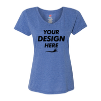 Hanes Women's Perfect-T Triblend V-Neck T-Shirt, Royal Triblend, Front view, Mockup