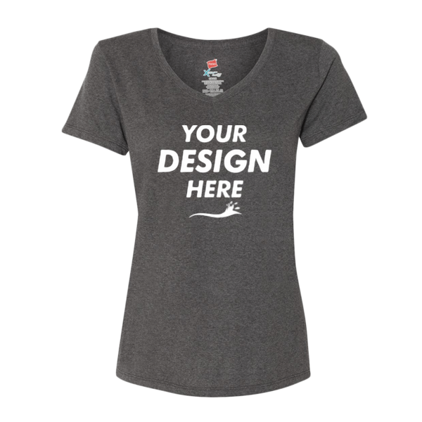 Hanes Women's Perfect-T Triblend V-Neck T-Shirt, Slate Triblend, Front view, Mockup