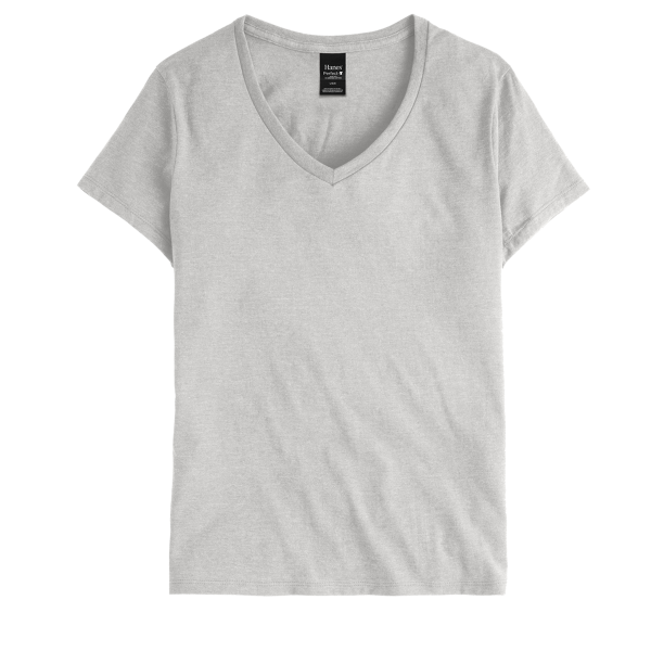 Hanes Women's Perfect-T V-Neck T-Shirt, Ash, Front view