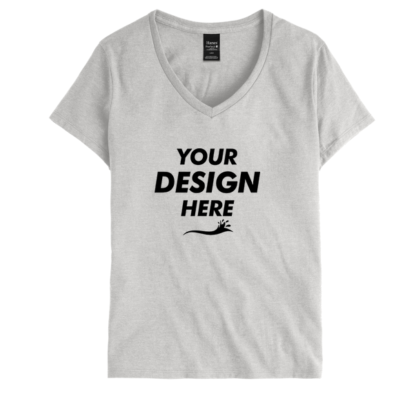 Hanes Women's Perfect-T V-Neck T-Shirt, Ash, Front view, Mockup
