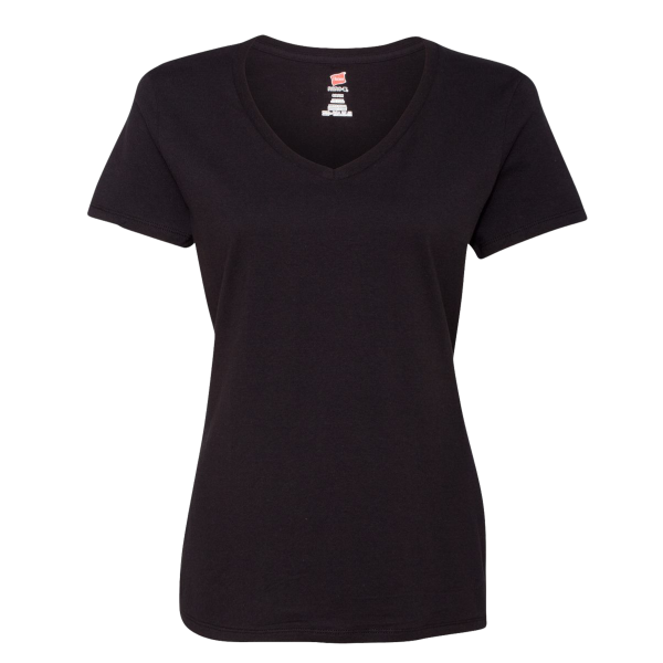 Hanes Women's Perfect-T V-Neck T-Shirt, Black, Front view