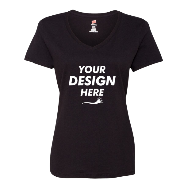 Hanes Women's Perfect-T V-Neck T-Shirt, Black, Front view, Mockup