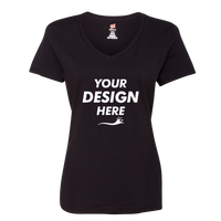 Hanes Women's Perfect-T V-Neck T-Shirt, Black, Front view, Mockup
