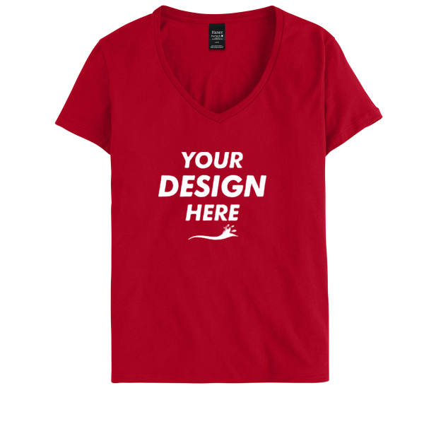 Hanes Women's Perfect-T V-Neck T-Shirt, Deep Red, Front view, Mockup