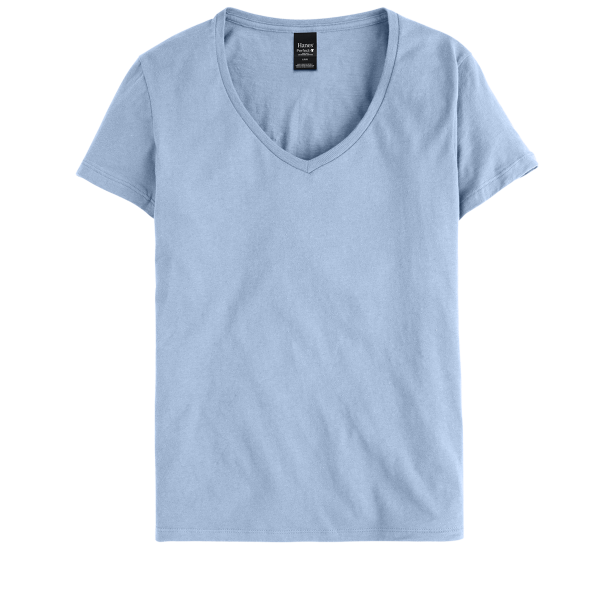 Hanes Women's Perfect-T V-Neck T-Shirt, Light Blue, Front view