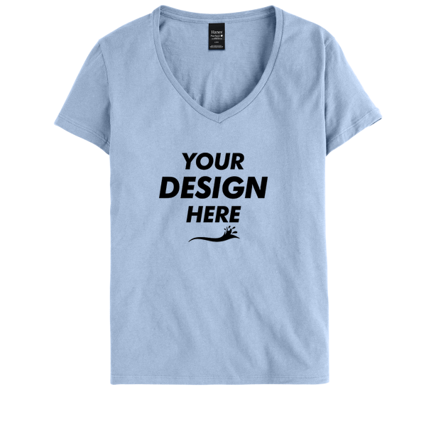 Hanes Women's Perfect-T V-Neck T-Shirt, Light Blue, Front view, Mockup