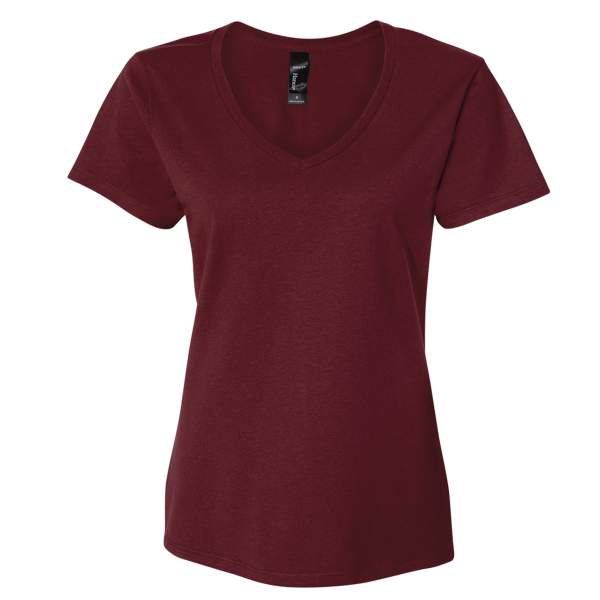 Hanes Women's Perfect-T V-Neck T-Shirt, Maroon, Front view