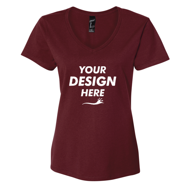 Hanes Women's Perfect-T V-Neck T-Shirt, Maroon, Front view, Mockup