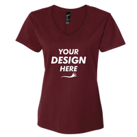 Hanes Women's Perfect-T V-Neck T-Shirt, Maroon, Front view, Mockup