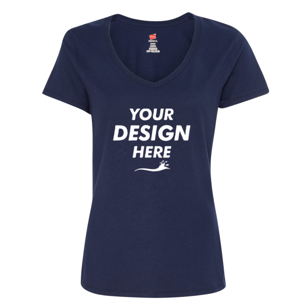 Hanes Women's Perfect-T V-Neck T-Shirt, Navy, Front view, Mockup