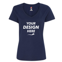 Hanes Women's Perfect-T V-Neck T-Shirt, Navy, Front view, Mockup