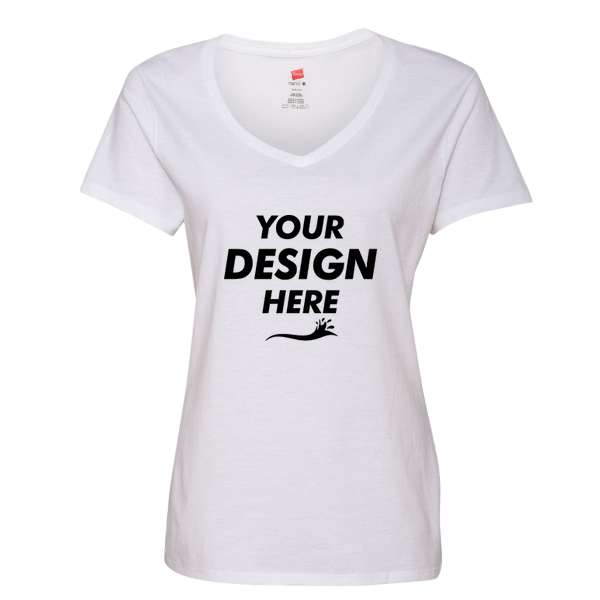 Hanes Women's Perfect-T V-Neck T-Shirt, White, Front view, Mockup