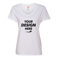 Hanes Women's Perfect-T V-Neck T-Shirt, White, Front view, Mockup