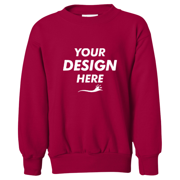 Hanes Youth EcoSmart® Crewneck Sweatshirt, Deep Red, Front view, Mockup
