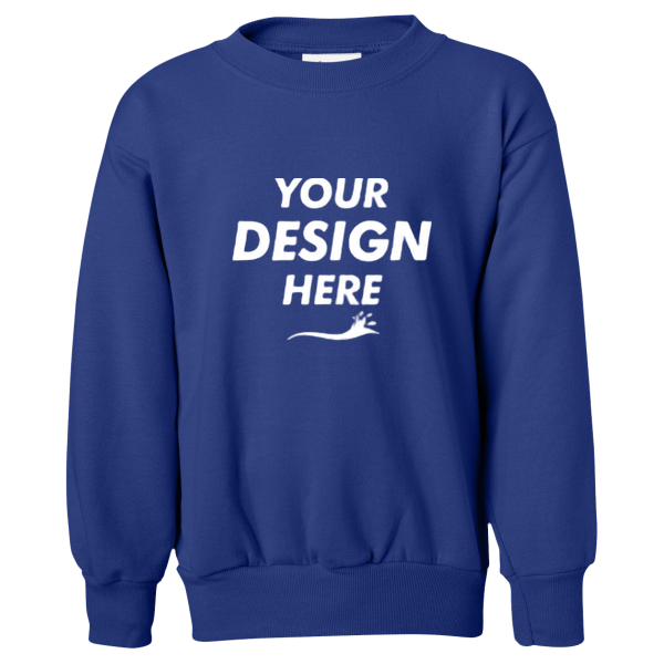 Hanes Youth EcoSmart® Crewneck Sweatshirt, Deep Royal, Front view, Mockup