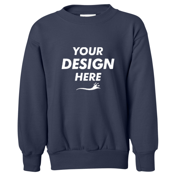 Hanes Youth EcoSmart® Crewneck Sweatshirt, Navy, Front view, Mockup