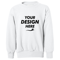 Hanes Youth EcoSmart® Crewneck Sweatshirt, White, Front view, Mockup