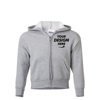 Hanes Youth EcoSmart® Full-Zip Hooded Sweatshirt, Light Steel, Front view, Mockup