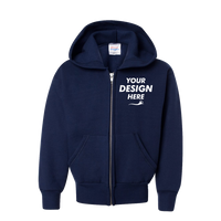 Hanes Youth EcoSmart® Full-Zip Hooded Sweatshirt, Navy, Front view, Mockup
