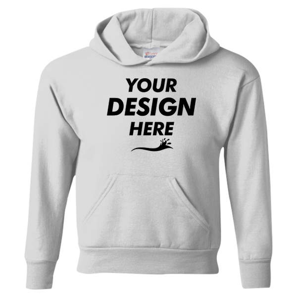 Hanes Youth EcoSmart® Hooded Sweatshirt, Ash, Front view, Mockup
