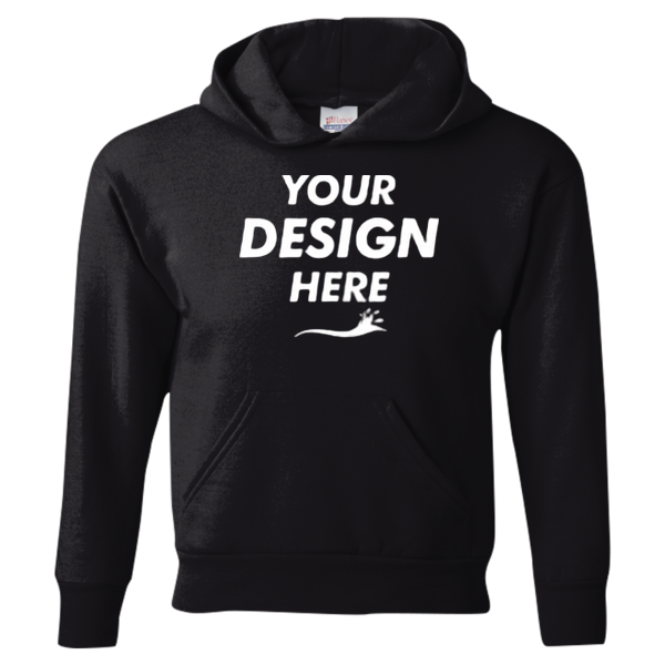 Hanes Youth EcoSmart® Hooded Sweatshirt, Black, Front view, Mockup