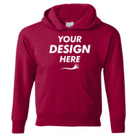 Hanes Youth EcoSmart® Hooded Sweatshirt, Deep Red, Front view, Mockup