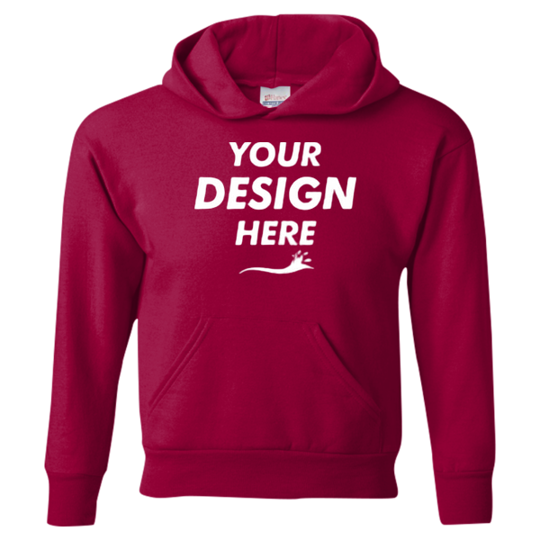 Hanes Youth EcoSmart® Hooded Sweatshirt, Deep Red, Front view, Mockup