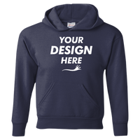 Hanes Youth EcoSmart® Hooded Sweatshirt, Navy, Front view, Mockup