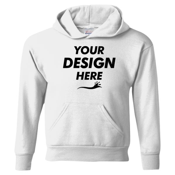 Hanes Youth EcoSmart® Hooded Sweatshirt, White, Front view, Mockup